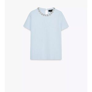Zara Light Blue Top with Embellished Neckline